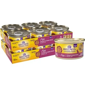 Wellness Complete Health Pate Grain-Free Chicken & Lobster Wet Cat Food, 3-oz can, case of 12