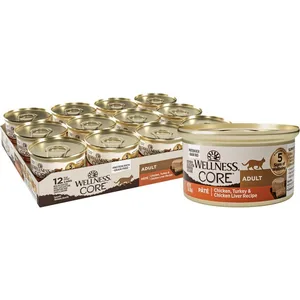 Wellness CORE Pate Chicken, Turkey & Chicken Liver Natural Grain-Free Wet Cat Food, 3-oz can, case of 12
