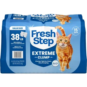 Fresh Step Extreme Febreze Freshness Scented Multi-Cat Clumping Clay Cat Litter, 9.5-lb bag, 4 count