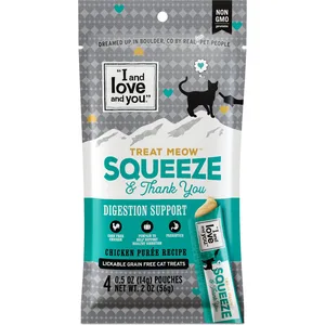 I and Love and You Treat Meow Digestion Support Chicken Puree Lickable Cat Treats, 0.5-oz pouch, case of 96