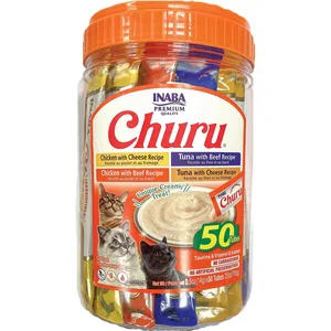Inaba Churu Beef & Cheese Variety Creamy Puree Grain-Free Lickable Cat Treats, 0.5-oz tube, 100 count bundle
