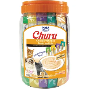 Inaba Churu Chicken Variety 5 Flavor Creamy Puree Grain-Free Lickable Cat Treats, 0.5-oz tube, 150 count bundle