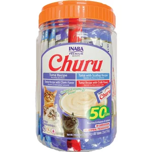 Inaba Churu Tuna & Seafood Variety Creamy Puree Grain-Free Lickable Cat Treats, 0.5-oz tube, 100 count bundle