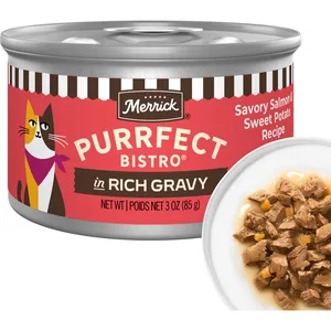 Merrick Purrfect Bistro Savory Salmon & Sweet Potato Recipe in Rich Gravy Wet Cat Food, 3-oz can, case of 24