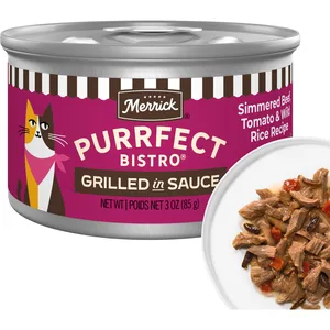 Merrick Purrfect Bistro Simmered Beef, Tomato & Wild Rice Recipe Grilled Wet Cat Food, 3-oz can, case of 24