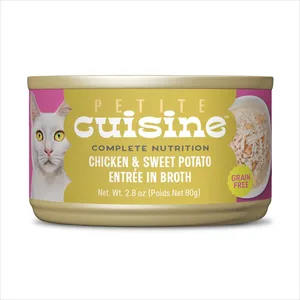 Petite Cuisine Chicken & Sweet Potato Entrée in Broth Grain-Free Wet Cat Food, 2.8-oz can, case of 24
