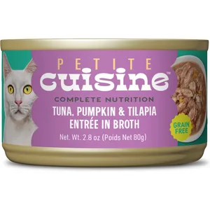 Petite Cuisine Tuna, Pumpkin & Tilapia Entrée in Broth Grain-Free Wet Cat Food, 2.8-oz can, case of 24