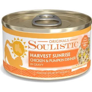 Soulistic Originals Harvest Sunrise Chicken & Pumpkin Dinner in Gravy Wet Cat Food, 3-oz can, case of 12
