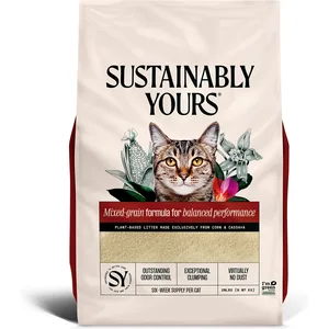Sustainably Yours Mixed-Grain Formula Unscented Clumping Cat Litter, 20-lb bag