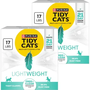 Tidy Cats Lightweight Free & Clean Unscented Clumping Clay Cat Litter, 34-lb bundle (2 x 17-lb boxes)