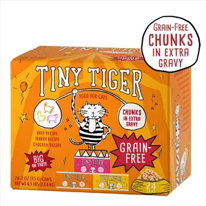 Tiny Tiger Grain-Free Chunks in EXTRA Gravy Beef & Poultry Recipes Variety Pack Canned Cat Food, 3-oz can, bundle of 48