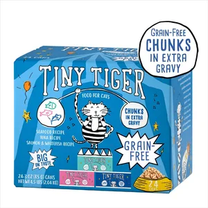 Tiny Tiger Grain-Free Chunks in EXTRA Gravy Seafood Recipes Variety Pack Canned Cat Food, 3-oz can, bundle of 48