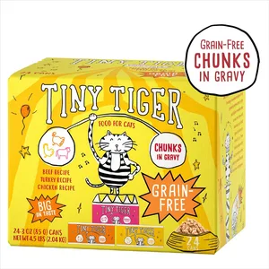 Tiny Tiger Grain-Free Chunks in Gravy Beef & Poultry Recipes Variety Pack Canned Cat Food, 3-oz can, bundle of 48