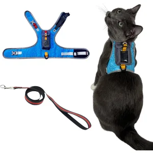 Travel Cat The Pathfinder Reflective Cat Harness with GPS Tracker Pocket, Blue Sky, Large: 16.5 to 19-in chest