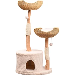 Armarkat AMNI 47-in Plush Real Branch Cat Tree & Condo with Scratching Post, Beige
