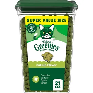 Greenies Feline Catnip Flavor Adult Natural Dental Cat Treats, 21-oz tub